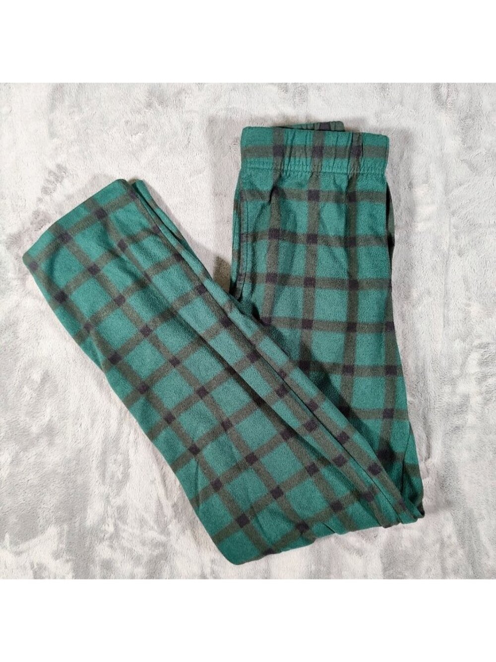 Royal Class Mens Green and Black Plaid Fleece Pajama Sleep Pants (Small) *Flaw*
